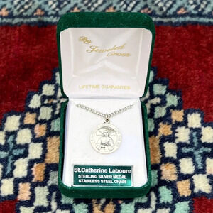 St. Catherine Laboure Sterling Silver Patron Saint Religious Medal Necklace